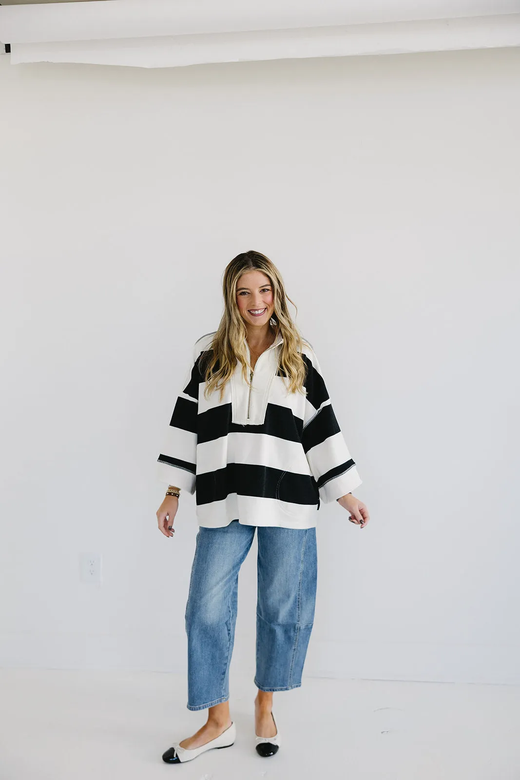 Cooler Weather Pullover Top - Cream/Black