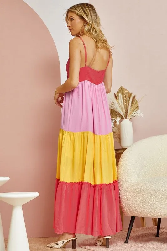Coral Multi Plus Colorblock Maxi Dress