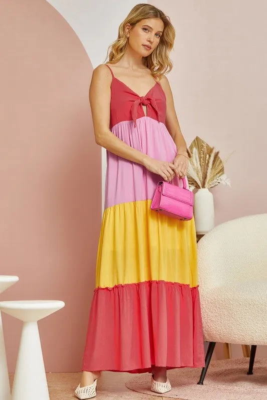 Coral Multi Plus Colorblock Maxi Dress