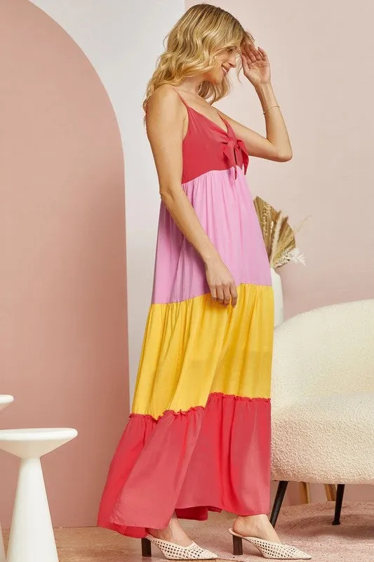 Coral Multi Plus Colorblock Maxi Dress