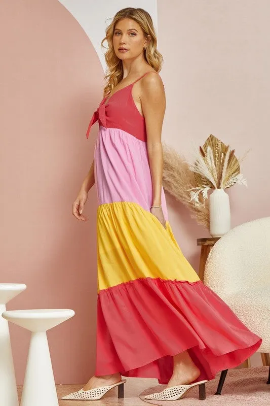 Coral Multi Plus Colorblock Maxi Dress