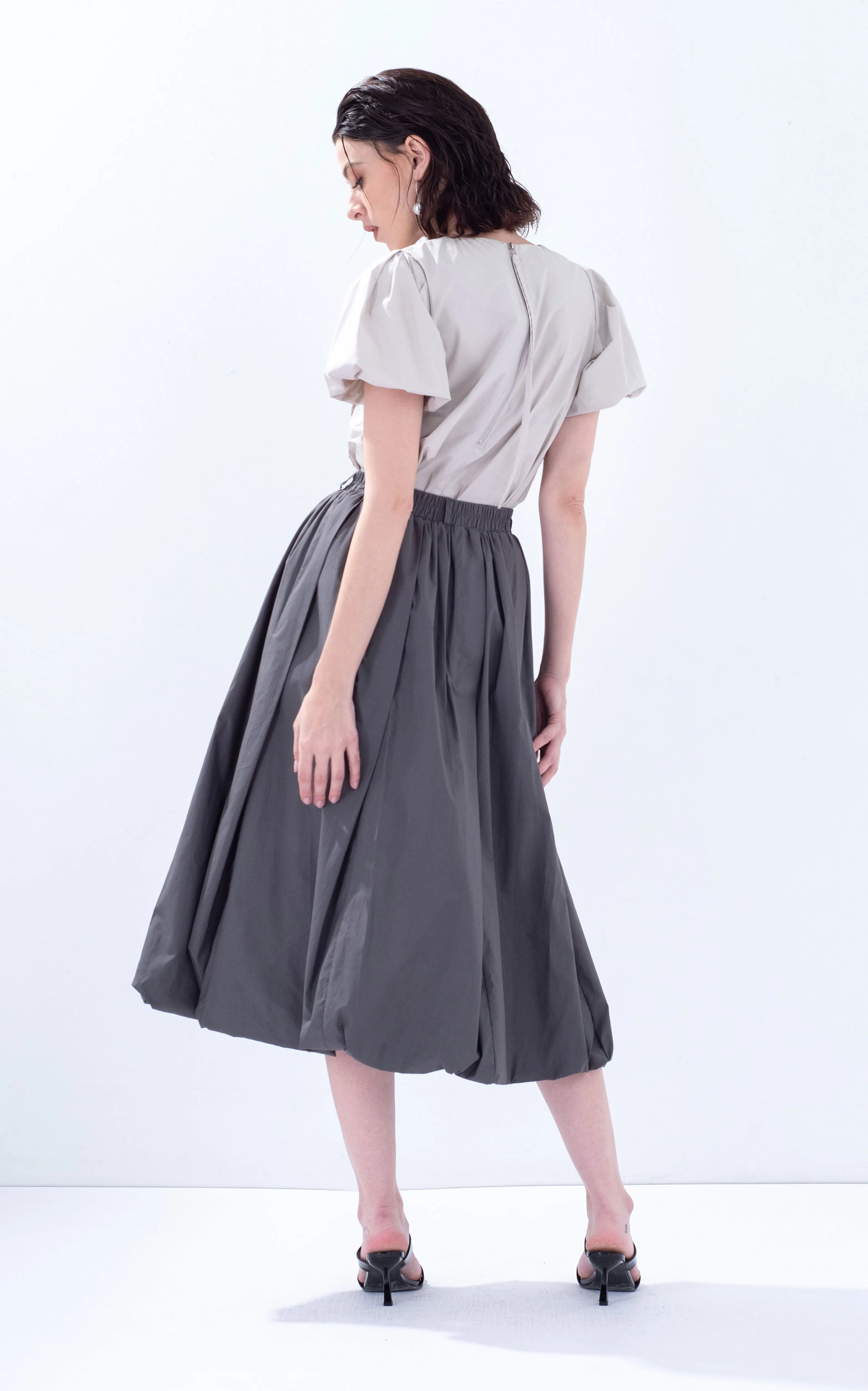 Cotton Balloon Midi Skirt