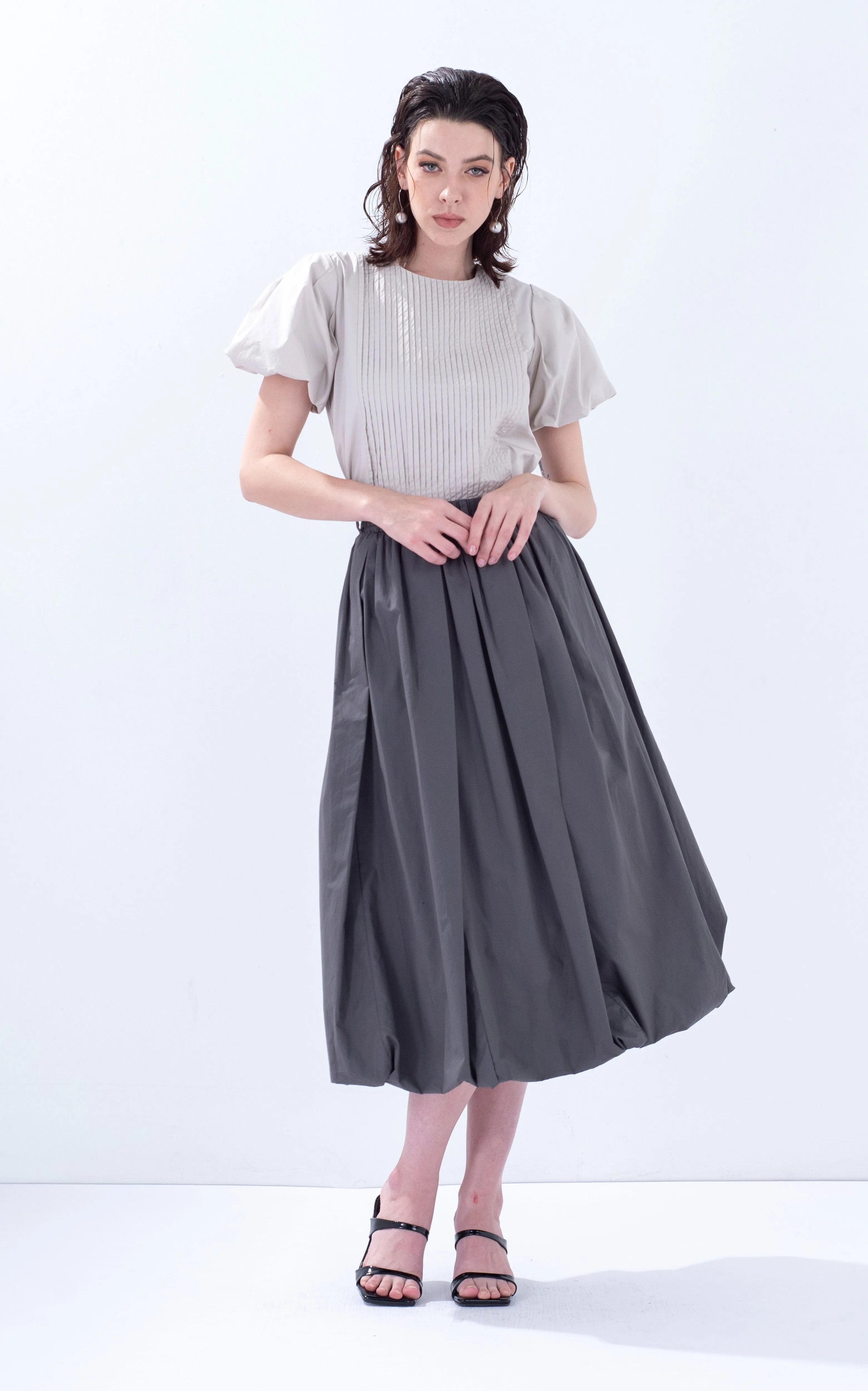 Cotton Balloon Midi Skirt