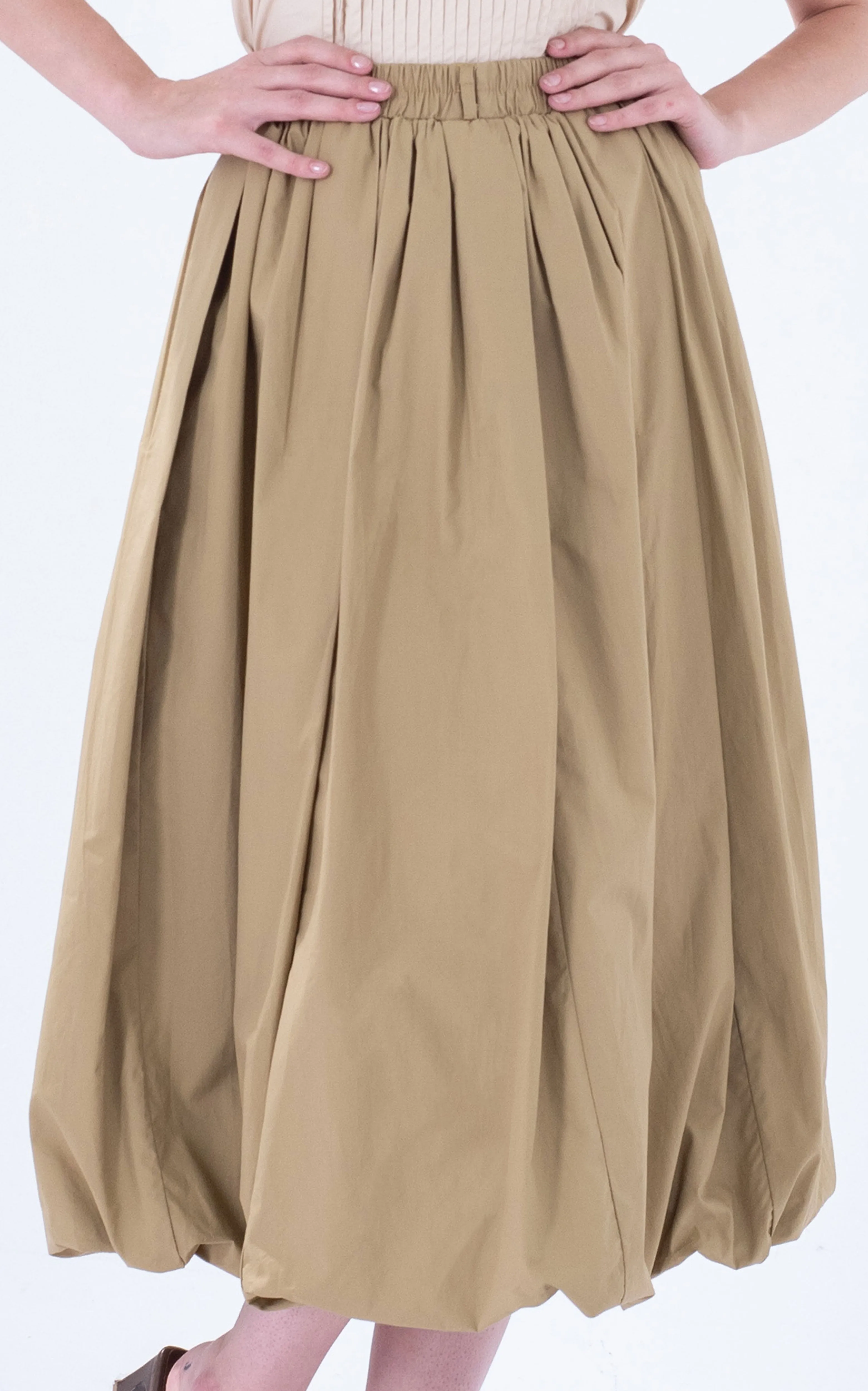 Cotton Balloon Midi Skirt
