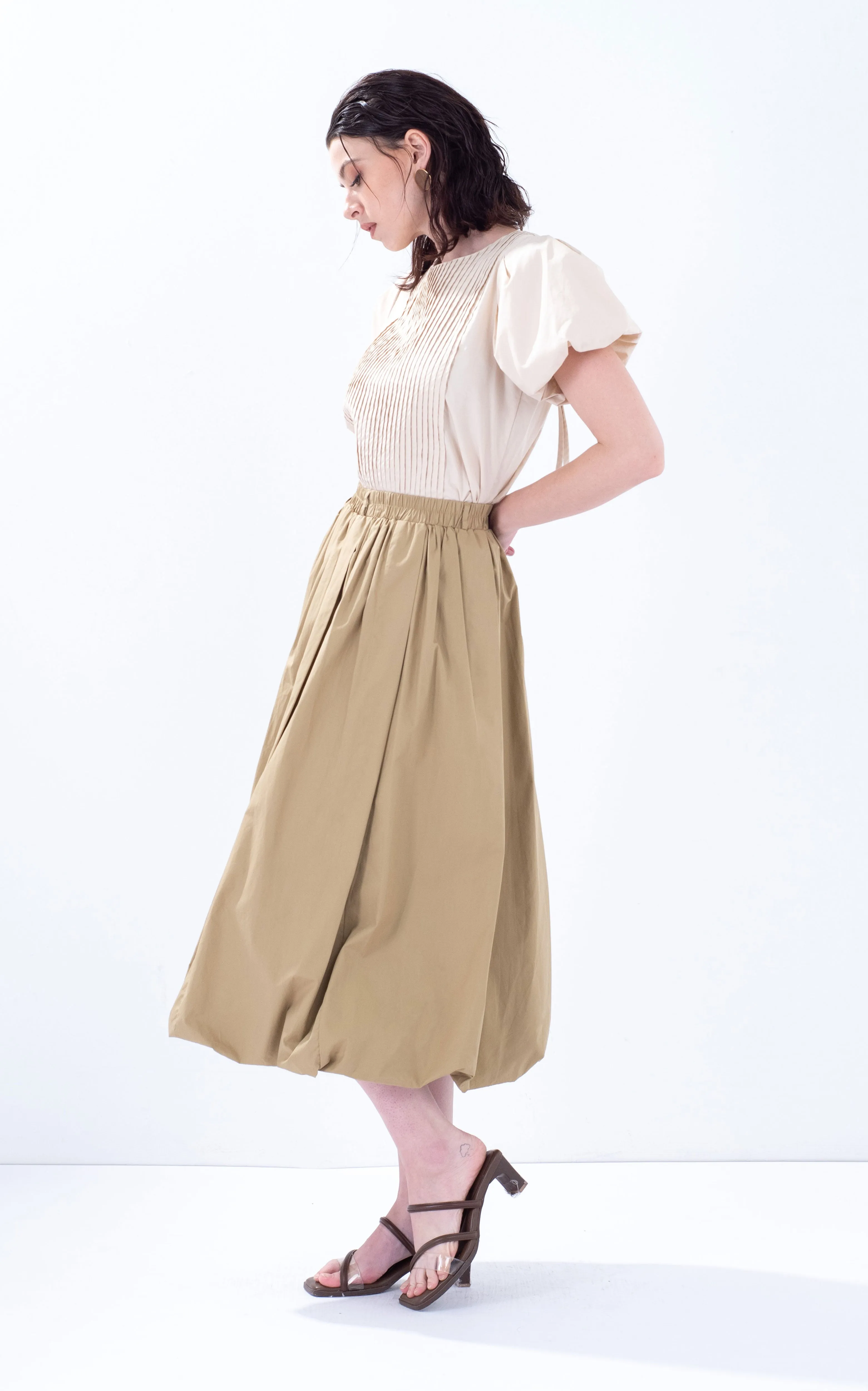 Cotton Balloon Midi Skirt