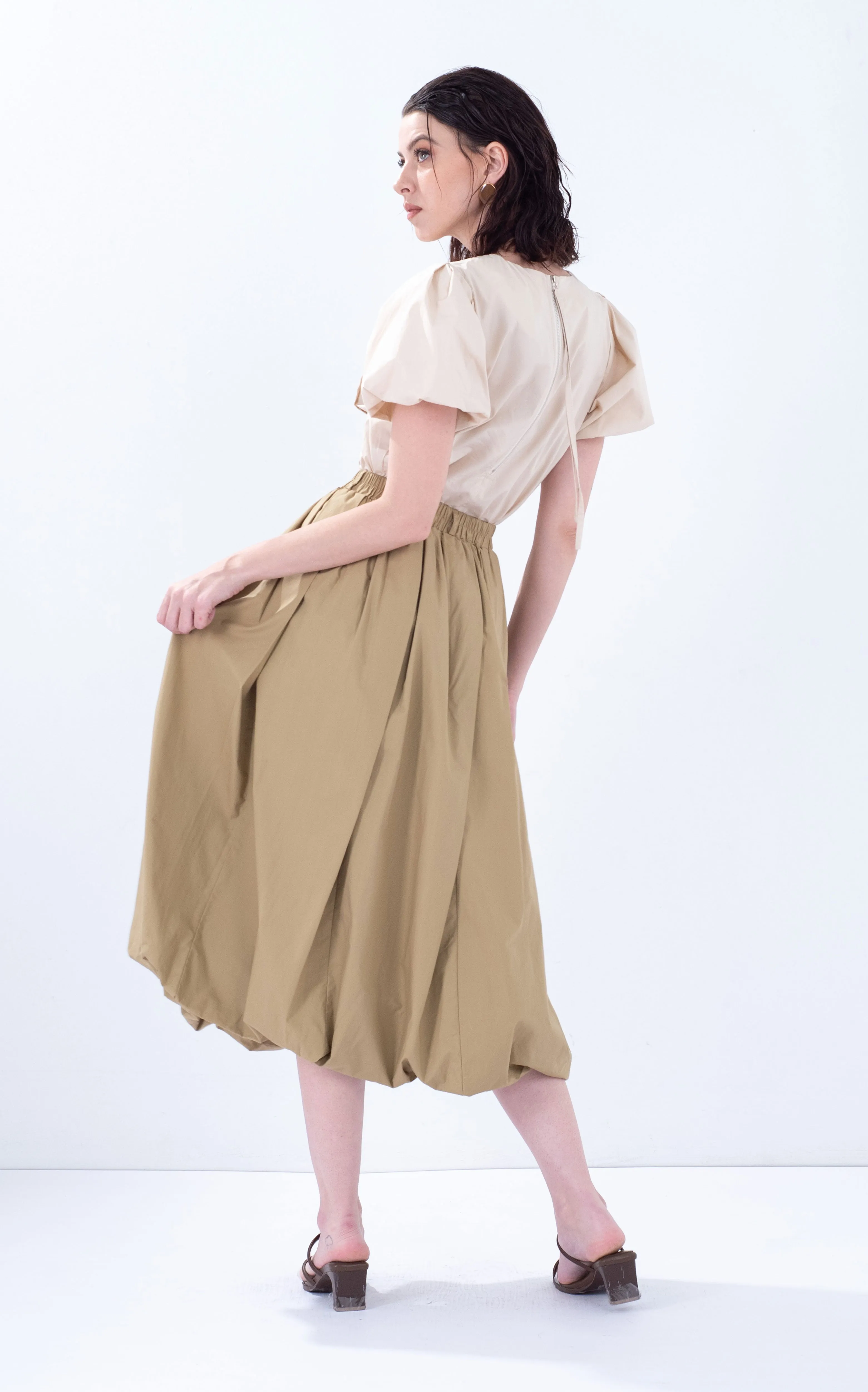 Cotton Balloon Midi Skirt