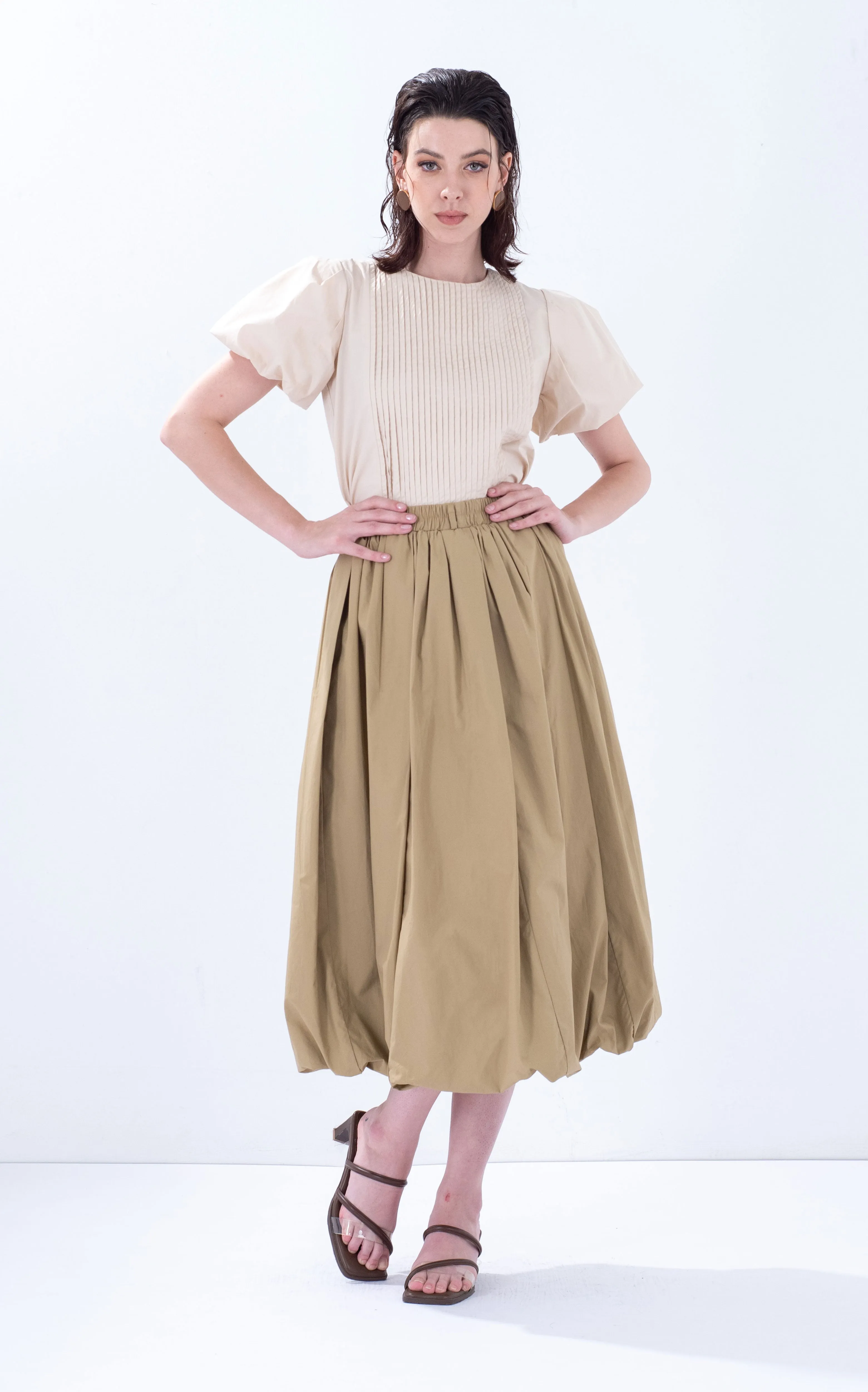 Cotton Balloon Midi Skirt