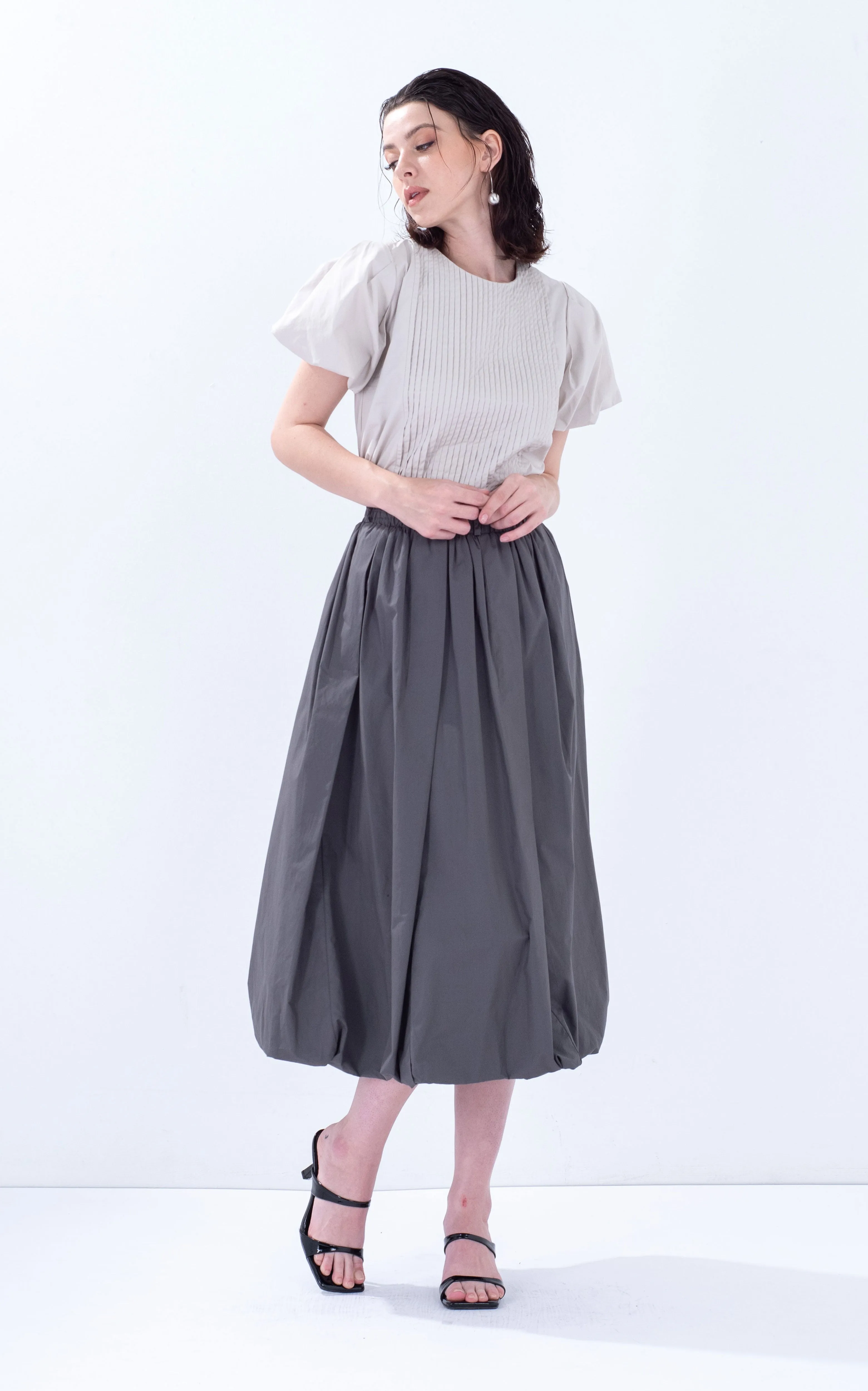 Cotton Balloon Midi Skirt