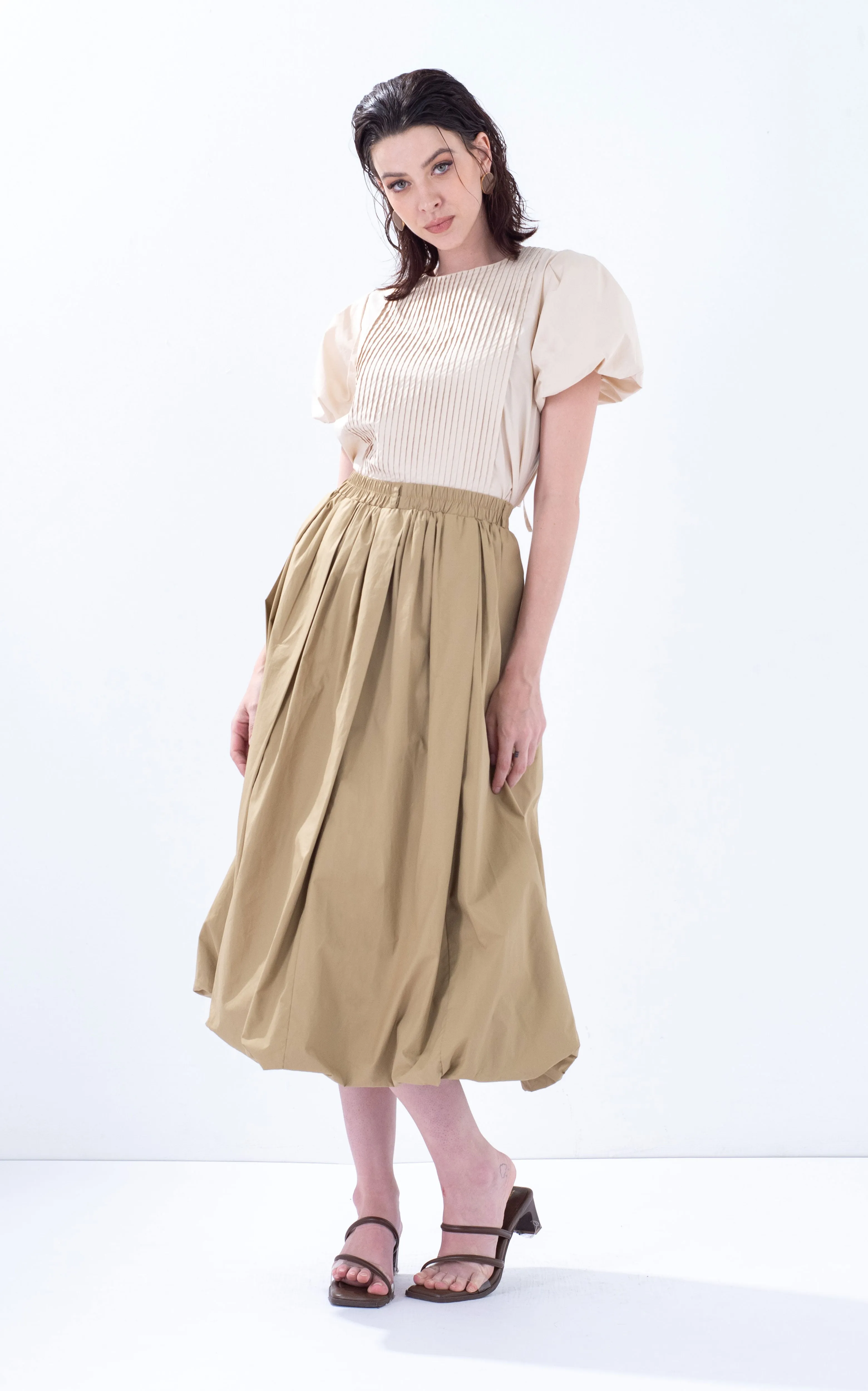 Cotton Balloon Midi Skirt