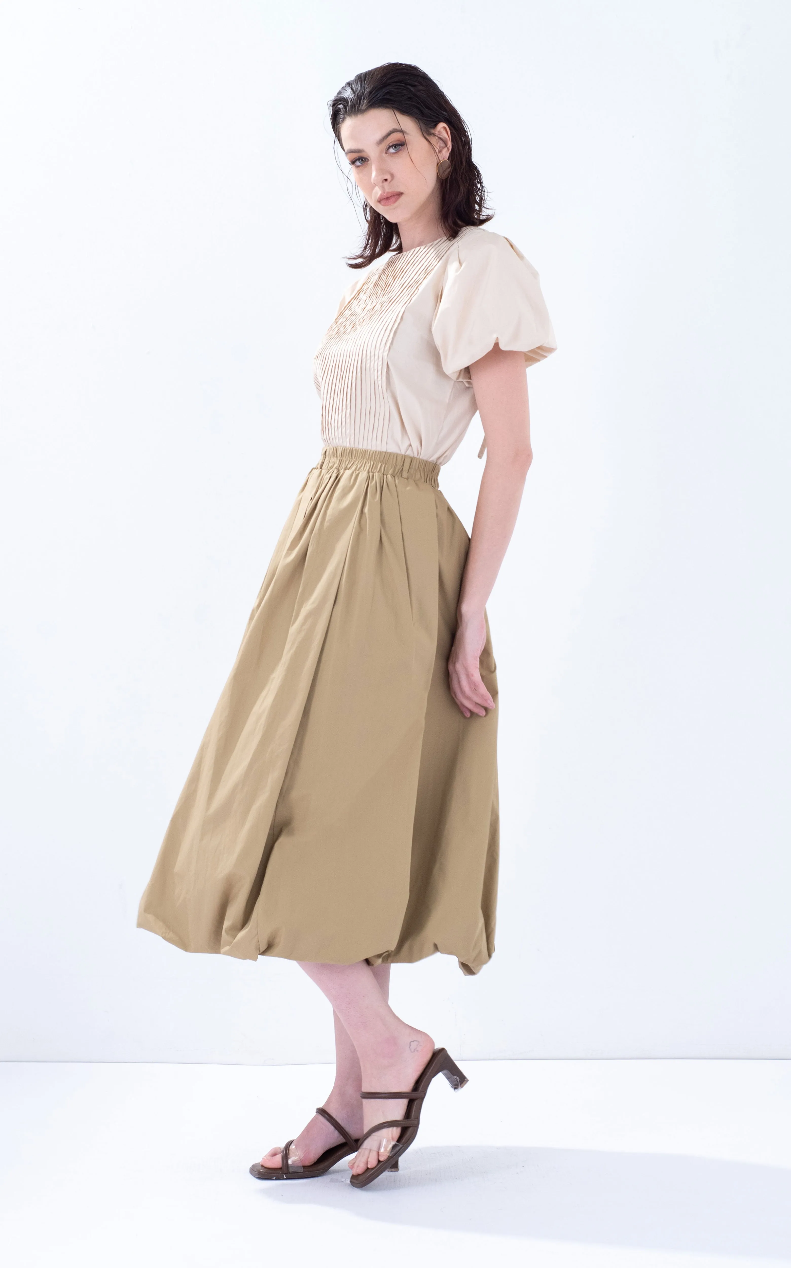 Cotton Balloon Midi Skirt