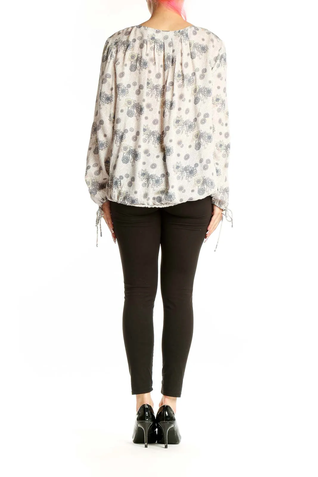 Cream Floral Print Peasant Blouse