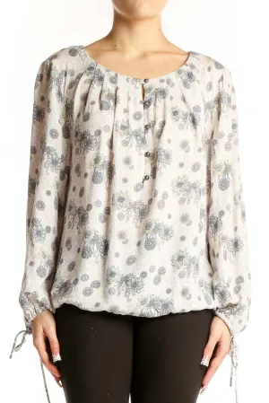 Cream Floral Print Peasant Blouse