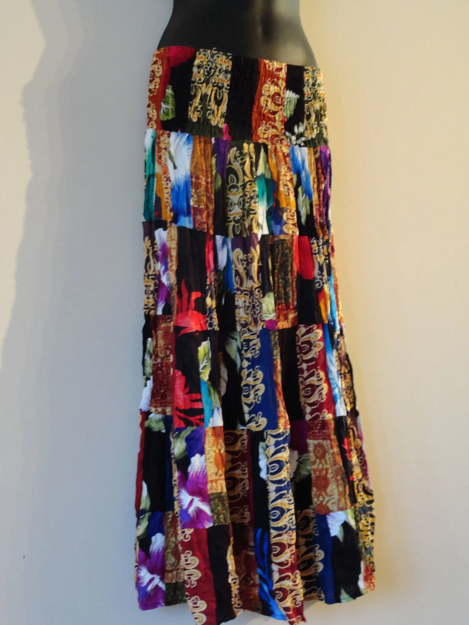 Crushed cotton patchwork skirt. Indian long skirt. Boho, Crinkled skirt. Ethnic, Indian skirt. From Artikrti.