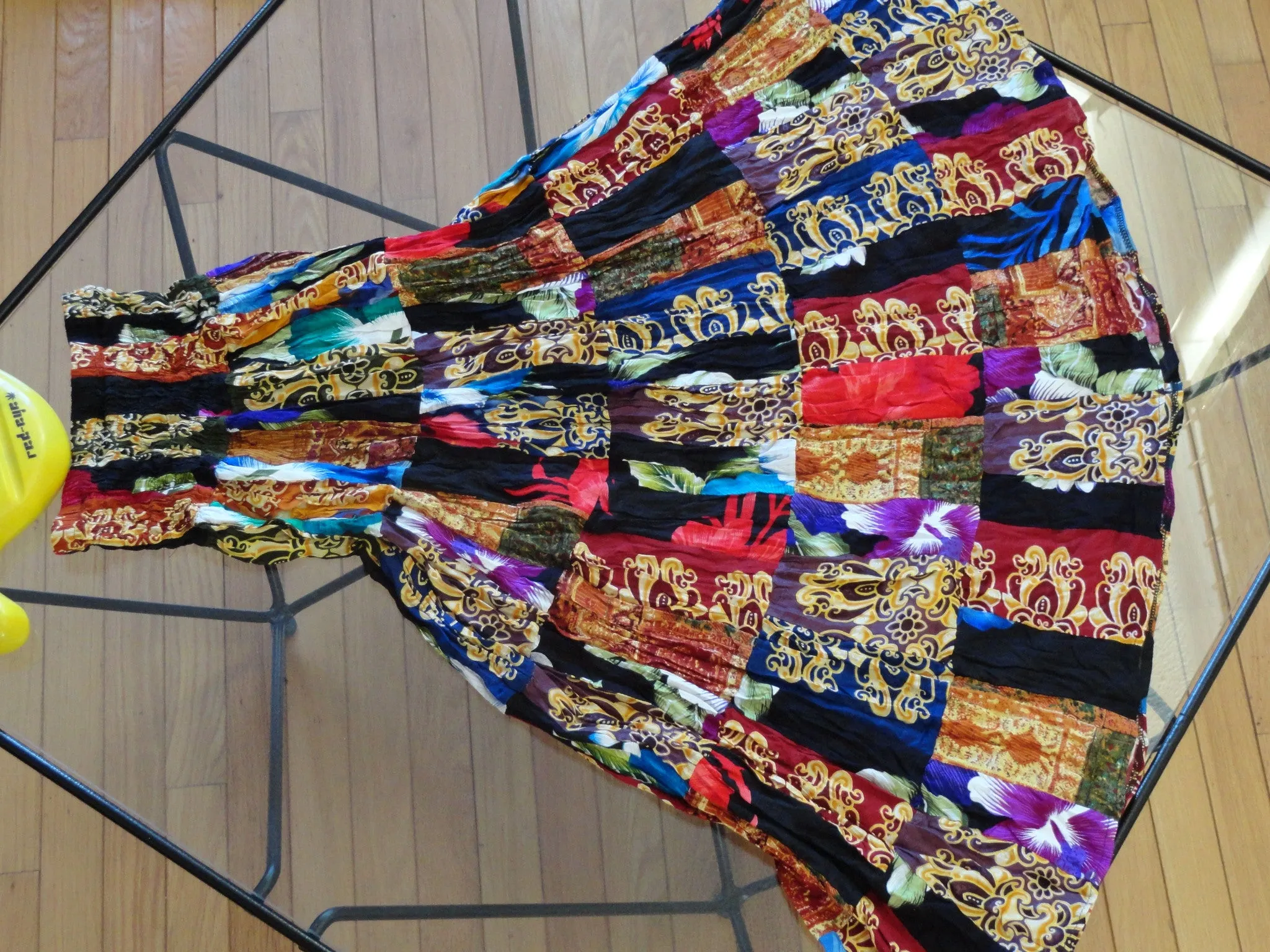 Crushed cotton patchwork skirt. Indian long skirt. Boho, Crinkled skirt. Ethnic, Indian skirt. From Artikrti.