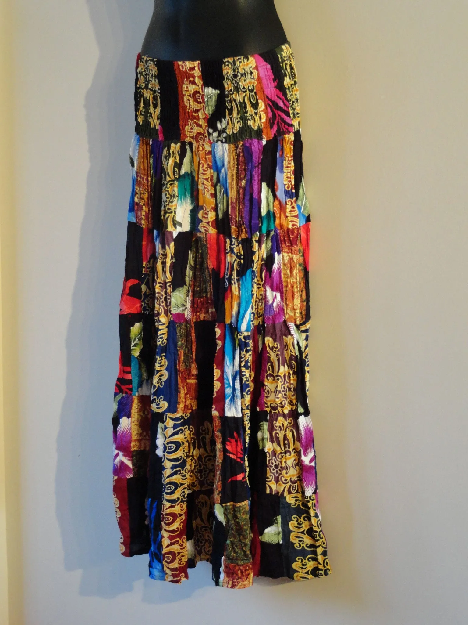 Crushed cotton patchwork skirt. Indian long skirt. Boho, Crinkled skirt. Ethnic, Indian skirt. From Artikrti.