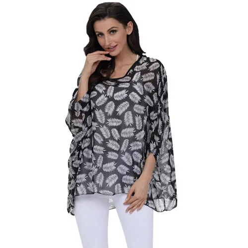 Curvy Size Women's Chiffon Batwing Sleeve Letters Print Summer Tops Blouses
