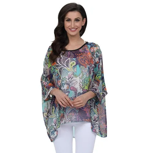 Curvy Size Women's Chiffon Batwing Sleeve Letters Print Summer Tops Blouses