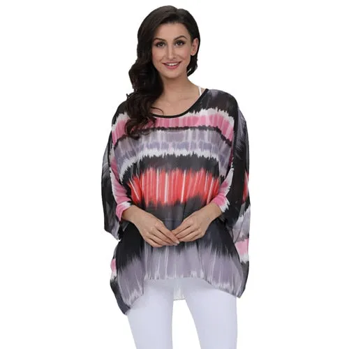 Curvy Size Women's Chiffon Batwing Sleeve Letters Print Summer Tops Blouses