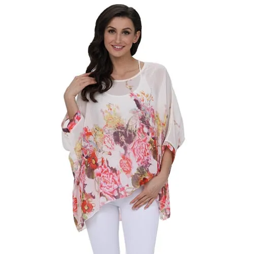 Curvy Size Women's Chiffon Batwing Sleeve Letters Print Summer Tops Blouses
