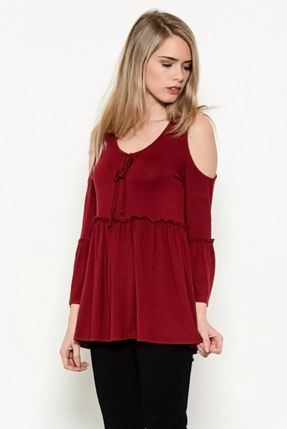Daydreaming About You Cold Shoulder Peplum Top