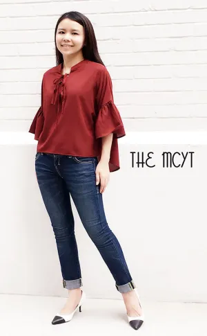 Delilah Three Quarter Flounce Sleeve Chiffon Top (Colours)