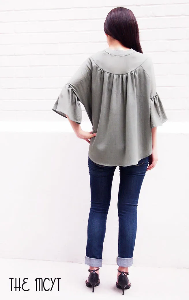 Delilah Three Quarter Flounce Sleeve Chiffon Top (Colours)