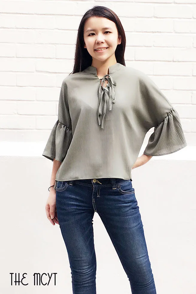 Delilah Three Quarter Flounce Sleeve Chiffon Top (Colours)
