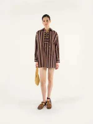 DENNY - Striped open-collar long sleeve tunic
