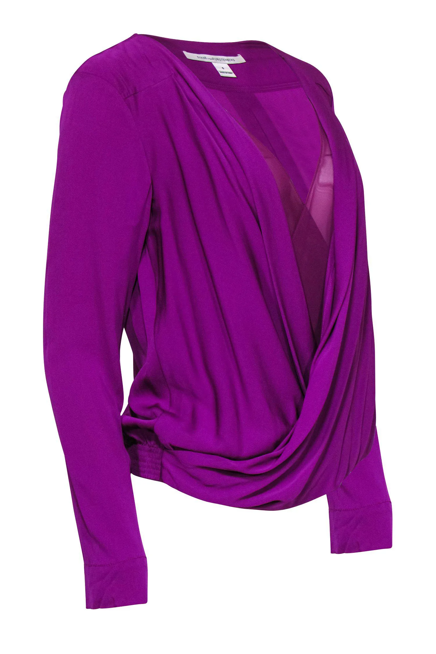 Diane von Furstenberg - Purple Draped Cowl Neck Silk Blouse Sz 6
