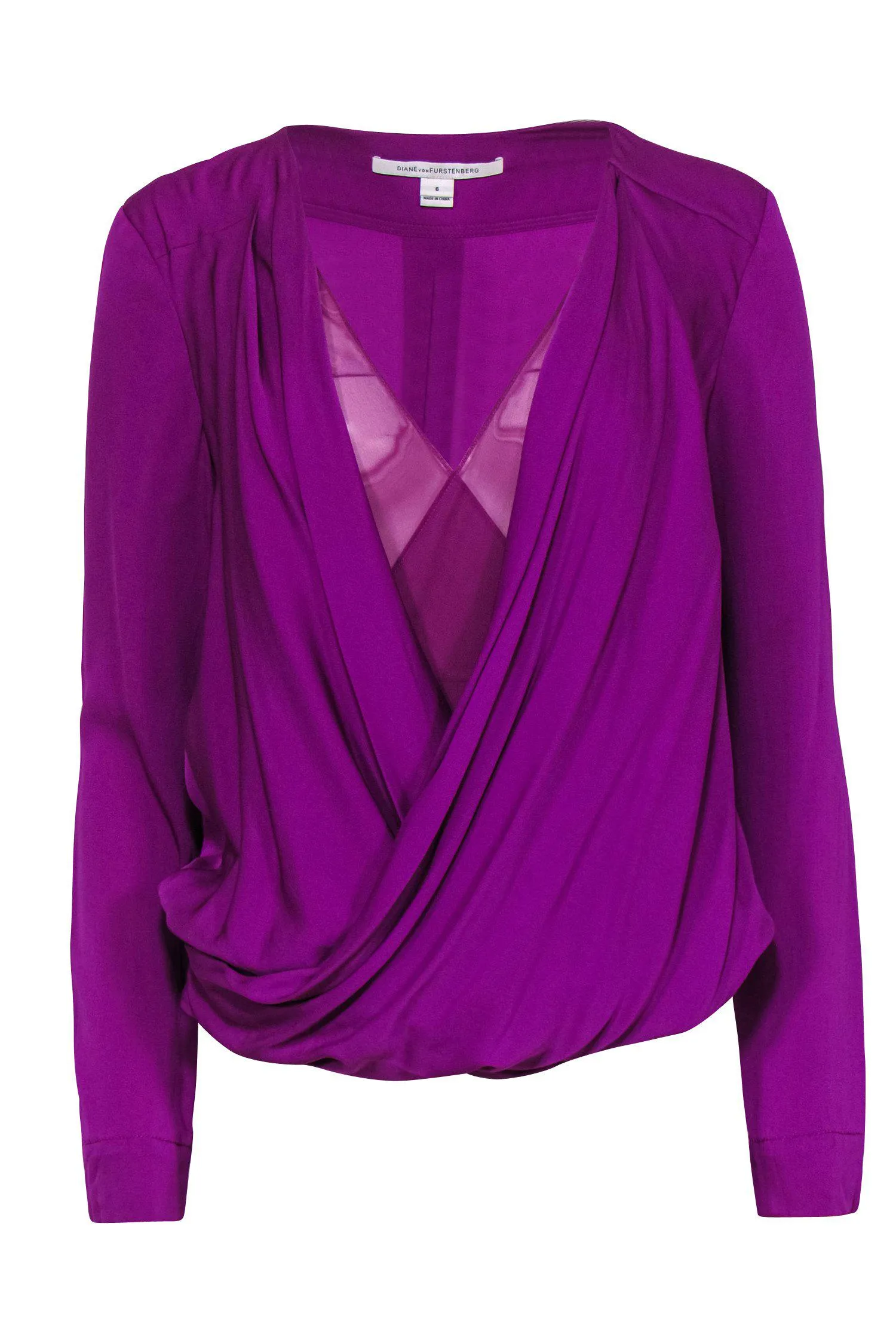Diane von Furstenberg - Purple Draped Cowl Neck Silk Blouse Sz 6