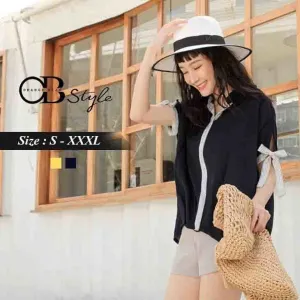 DIP HEM STRIPED COLLAR TOPS