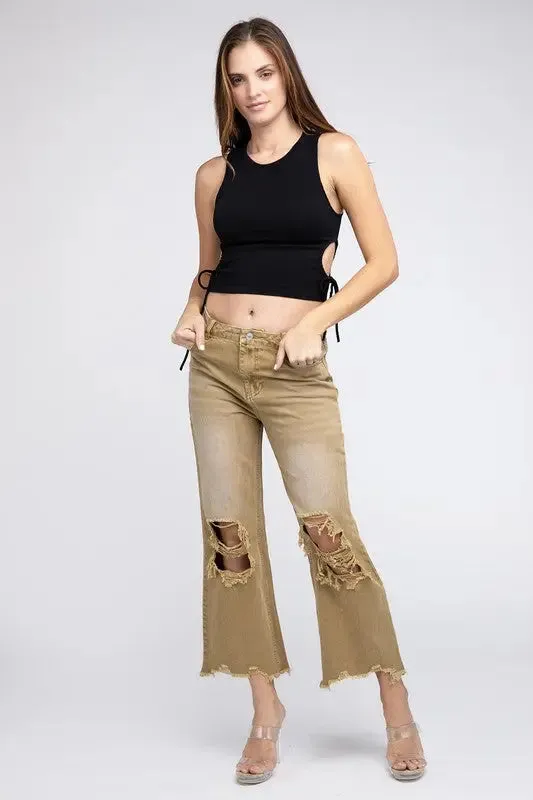 Distressed Vintage Washed Wide Leg Pants
