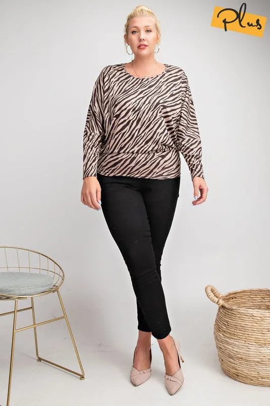 Easel Khaki Zebra Suede Plus Top