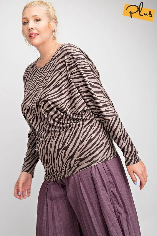 Easel Khaki Zebra Suede Plus Top