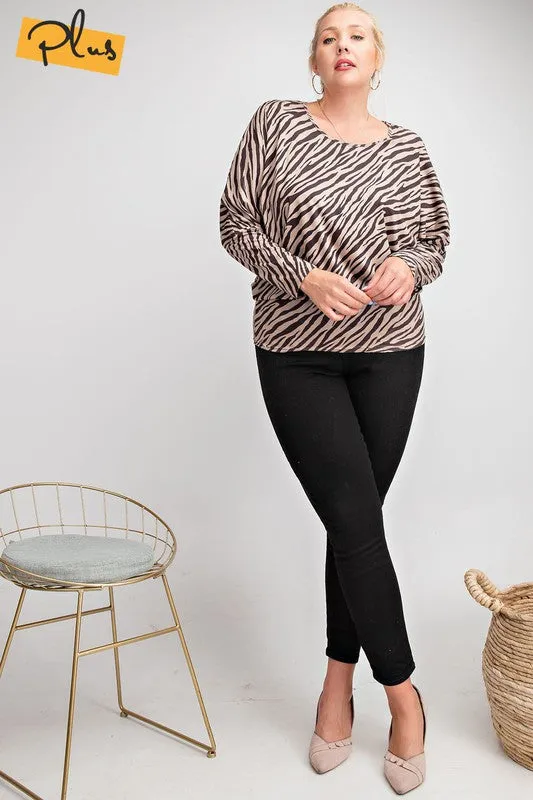 Easel Khaki Zebra Suede Plus Top