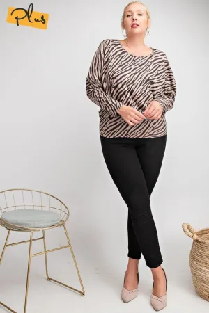 Easel Khaki Zebra Suede Plus Top