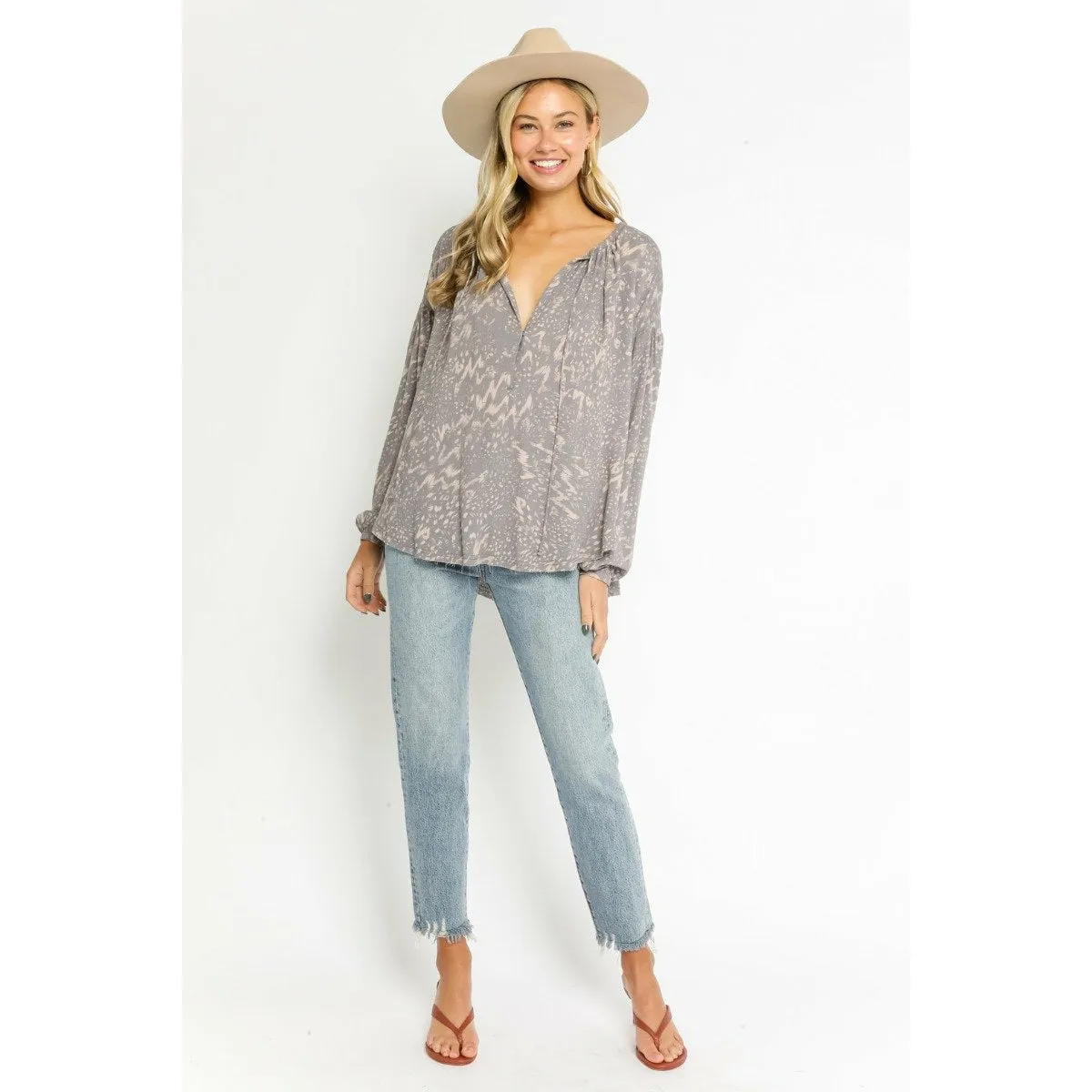 Echo Grey Peasant Top