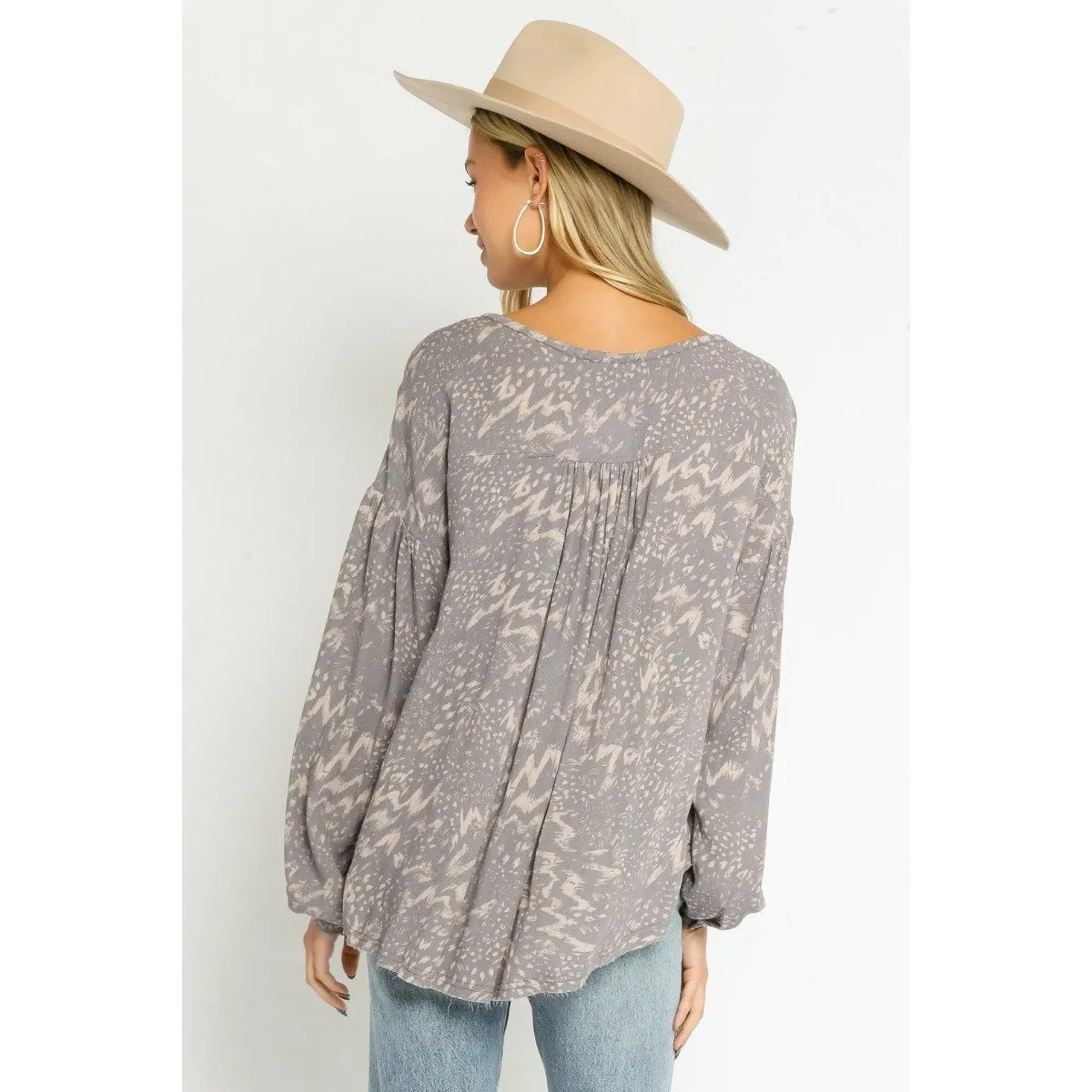 Echo Grey Peasant Top