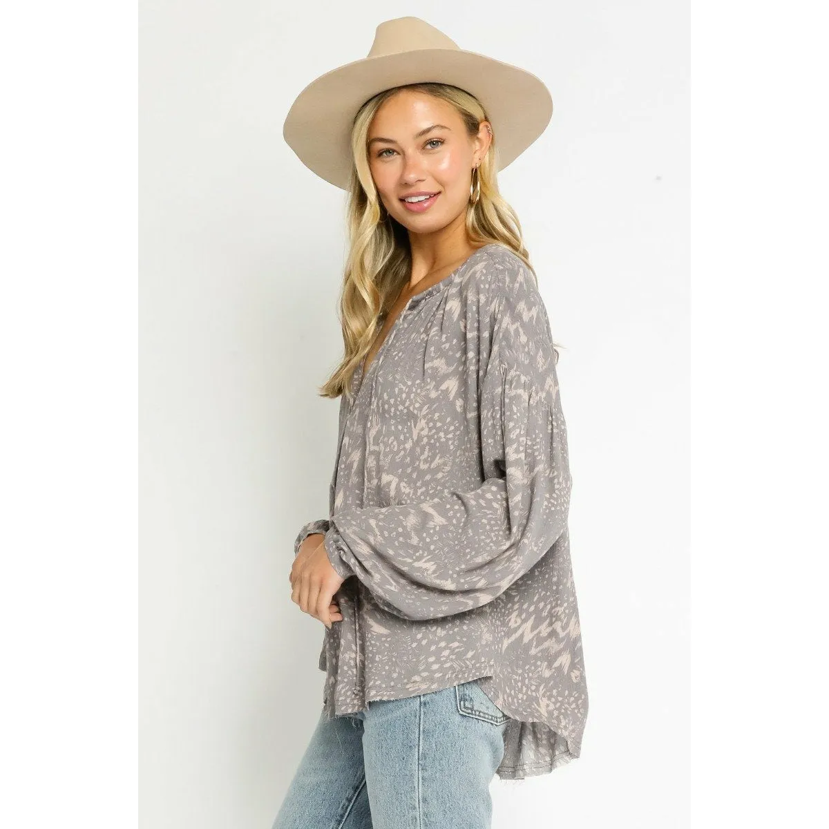 Echo Grey Peasant Top