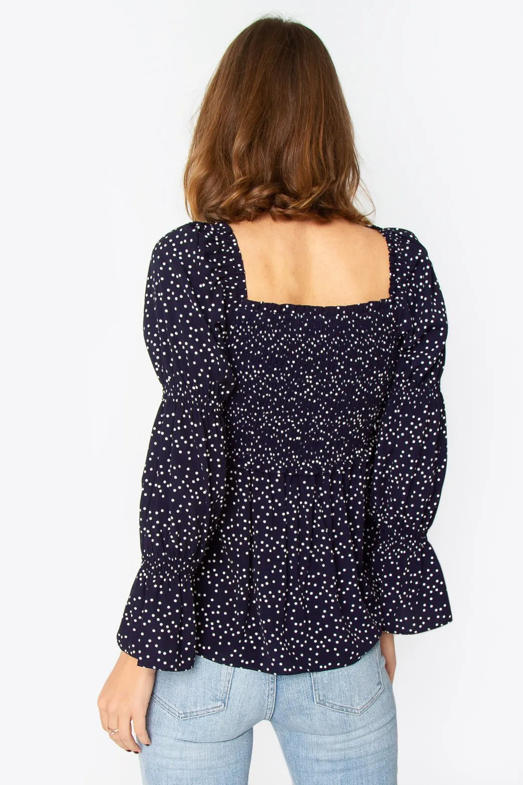 Elisha Polka Dot Smocked Peasant Top