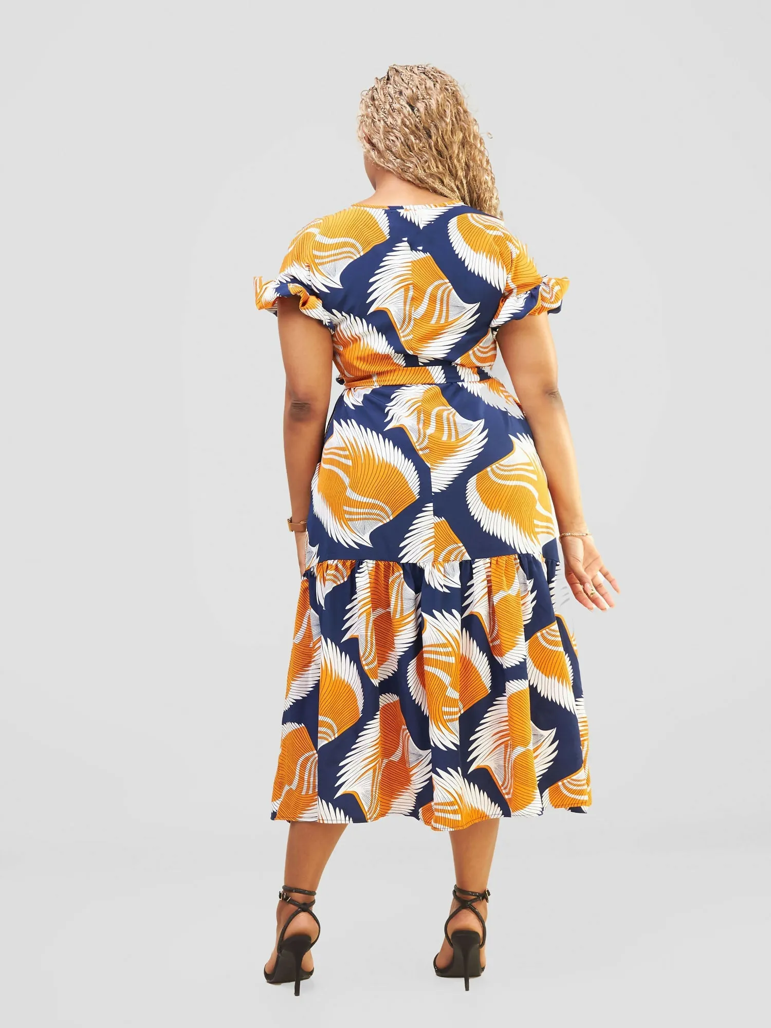 Elora Maxi Dress - Navy Blue / Orange / White
