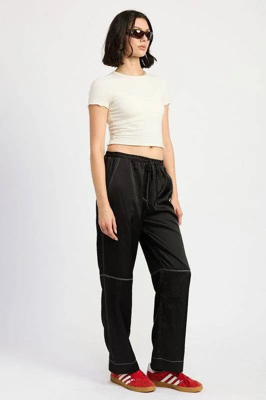 Emory Park Satin Lounge Pants With Contrasted Stitch