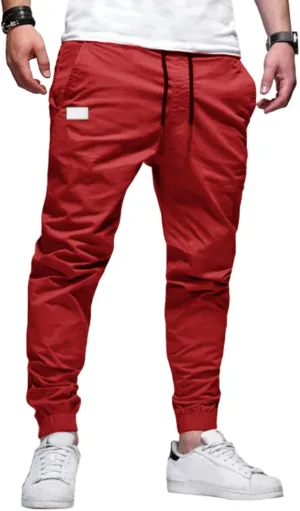 evzosrz Mens Casual Joggers Cargo Pants - Slim Fit Drawstring Hiking Outdoor Twill Track Jogging Chino Trousers Sweatpants