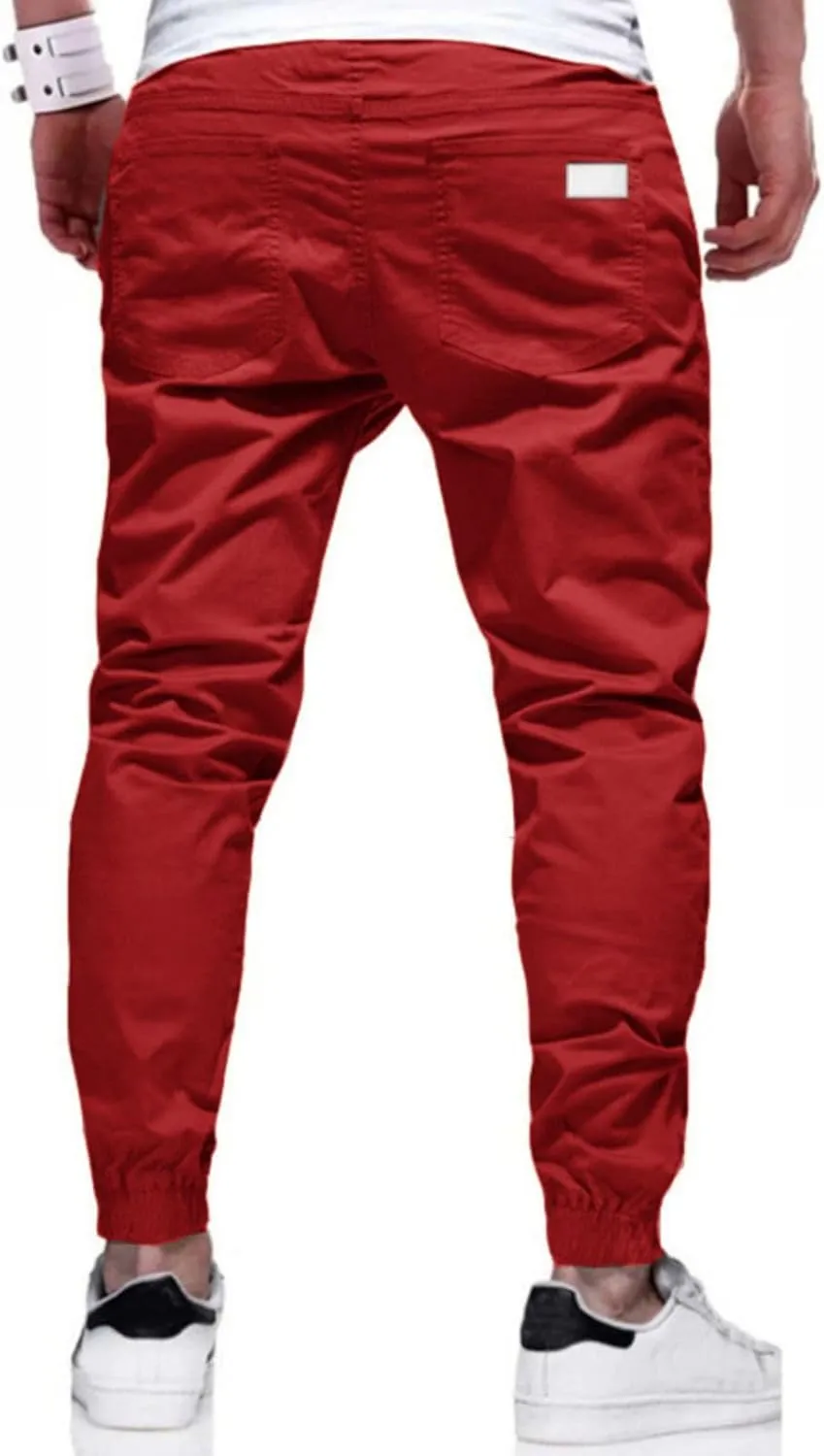 evzosrz Mens Casual Joggers Cargo Pants - Slim Fit Drawstring Hiking Outdoor Twill Track Jogging Chino Trousers Sweatpants