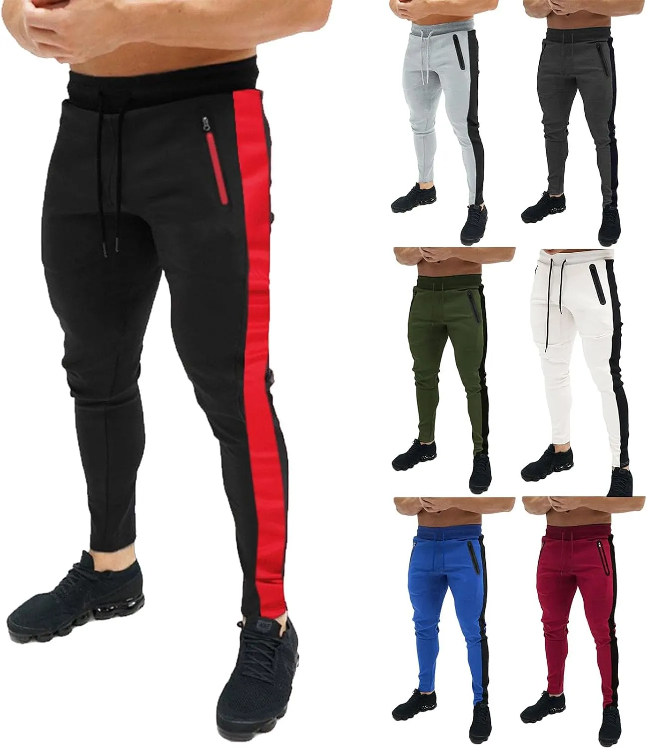 evzosrz Mens Joggers Sweatpants Stripe Slim Fit Workout Training Gym Joggers Fashion Pants Streetwear Bottoms with Pockets