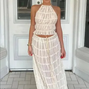 Fashion Halter Neck Long Skirt Suit Women Backless Top Set