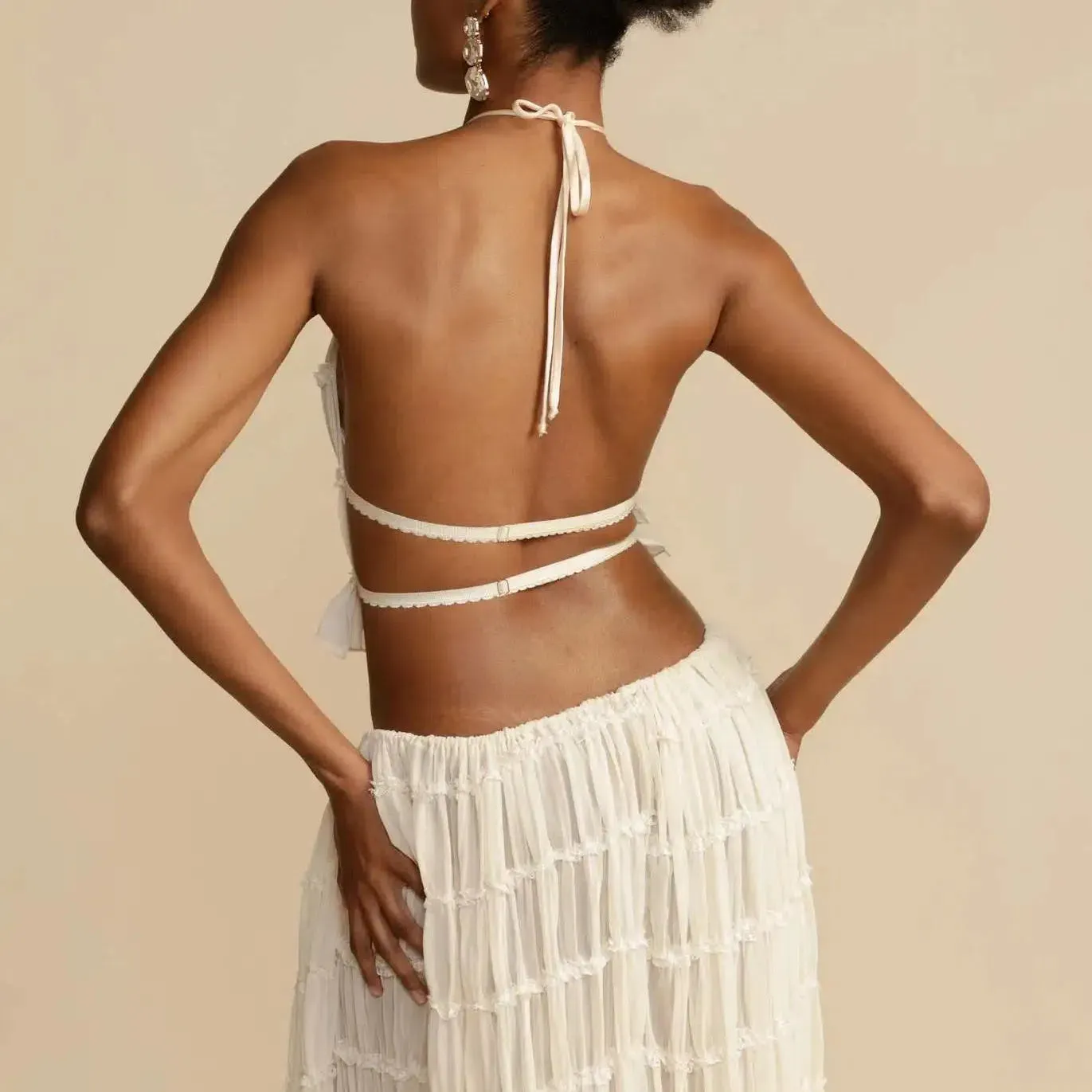 Fashion Halter Neck Long Skirt Suit Women Backless Top Set