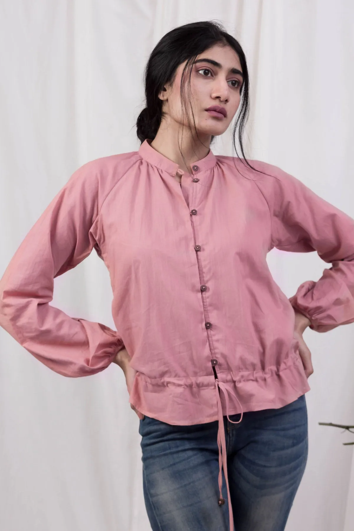 Faye Blush Mulmul Peasant Top