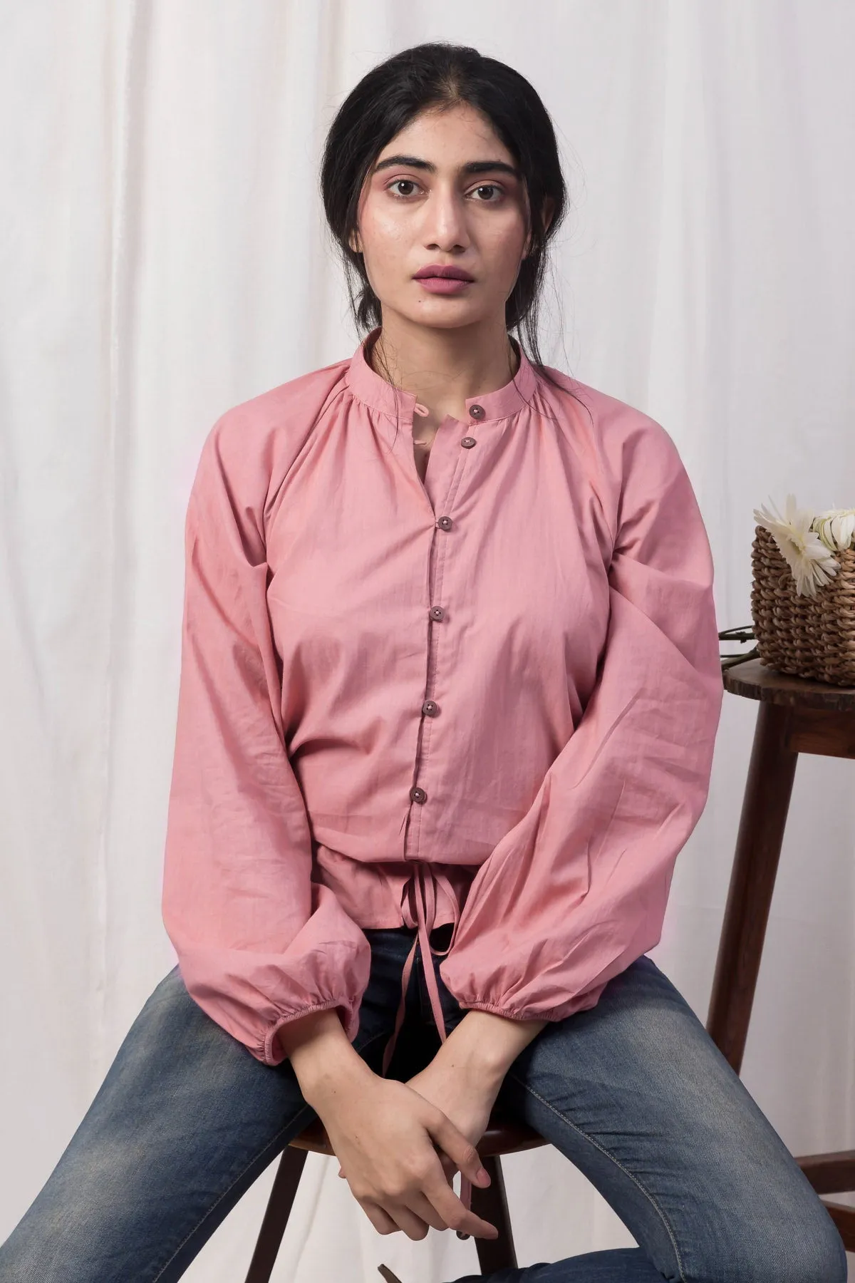 Faye Blush Mulmul Peasant Top