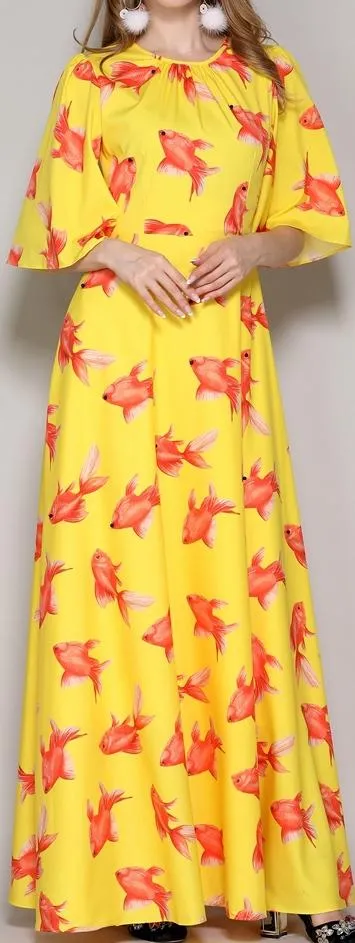 Fish Print Maxi Dress